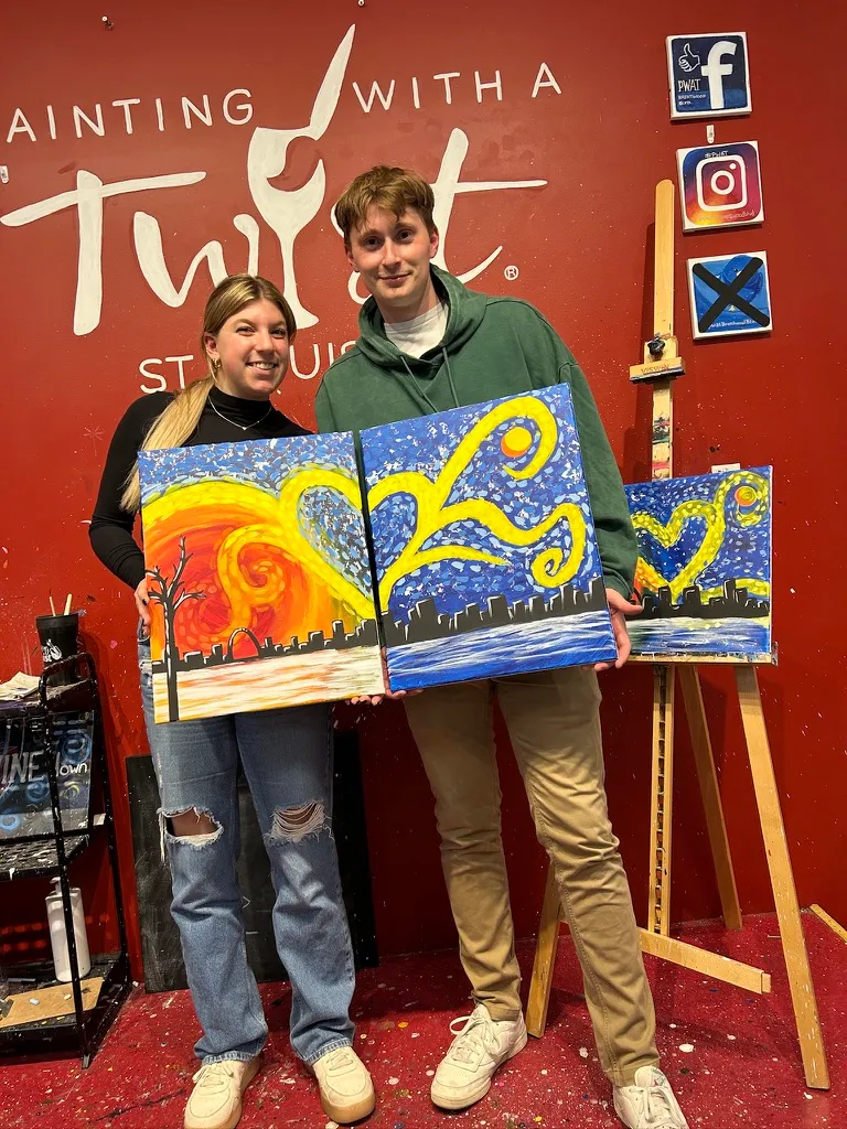 Finished paintings at Painting with a Twist in St. Louis